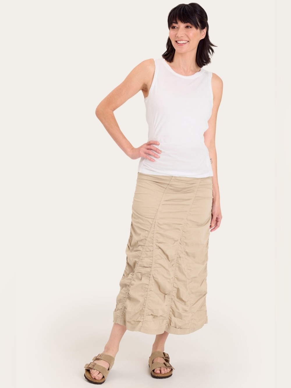 XCVI Maxi Fold over Waistband Peasant Gored Skirt Sand